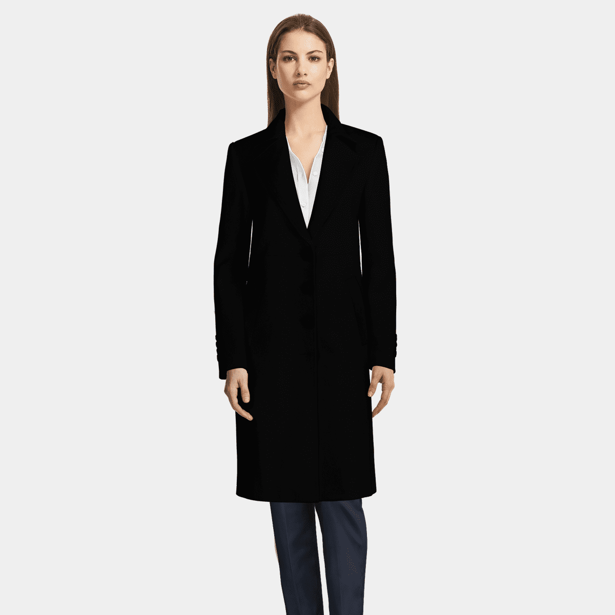 Long black Chesterfield Coat with wide lapels | Sumissura