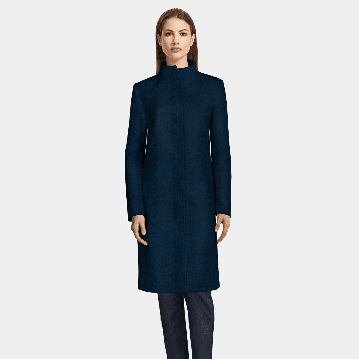 Classic Blue Funnel Neck Coat