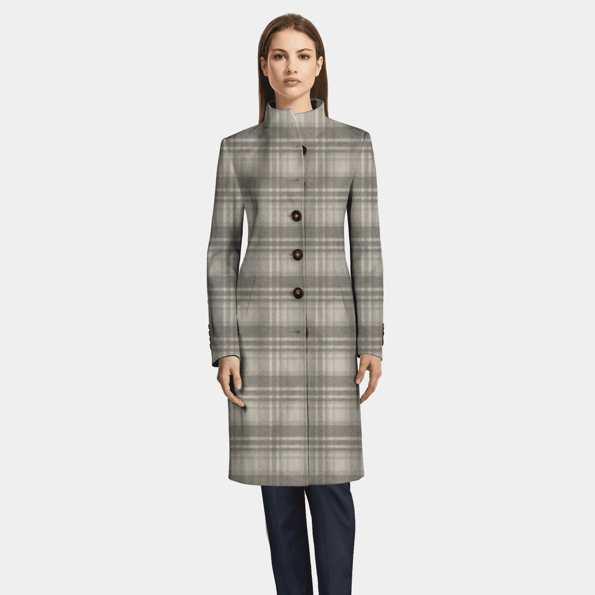 beige funnel neck coat