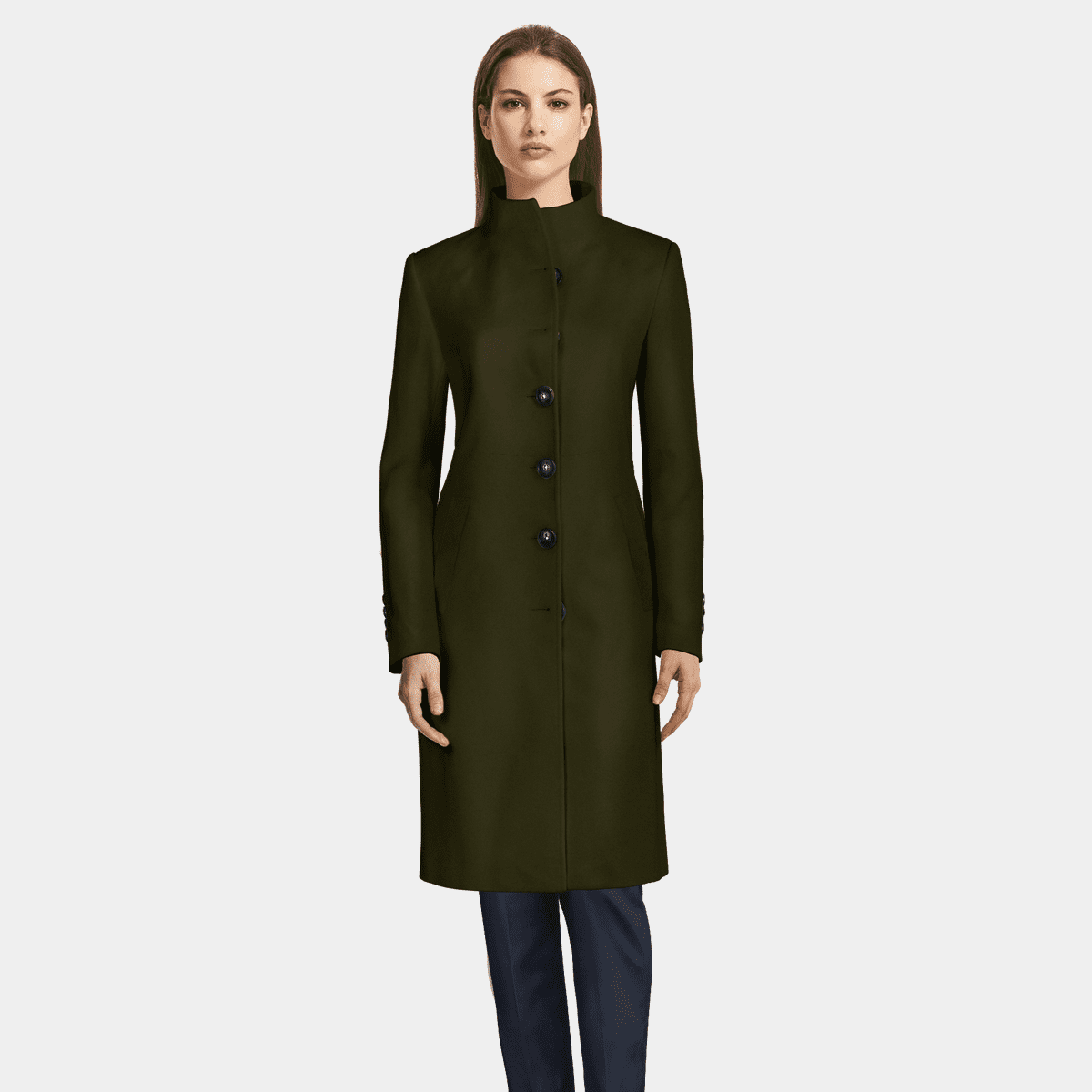 Long army green Funnel neck Coat