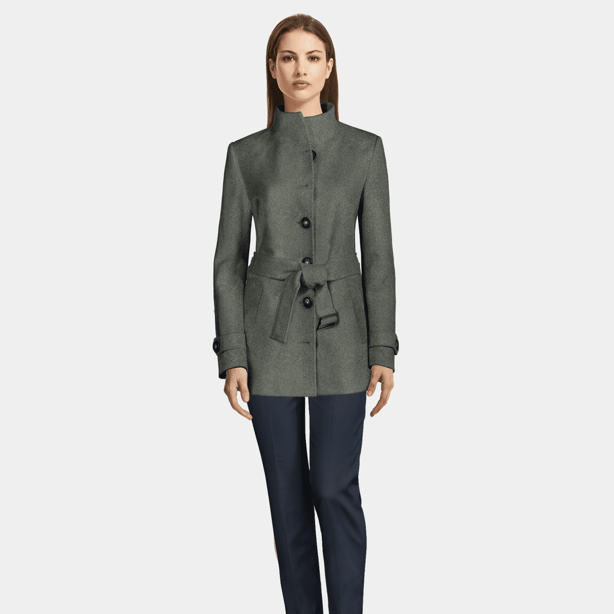 grey funnel neck coat women's