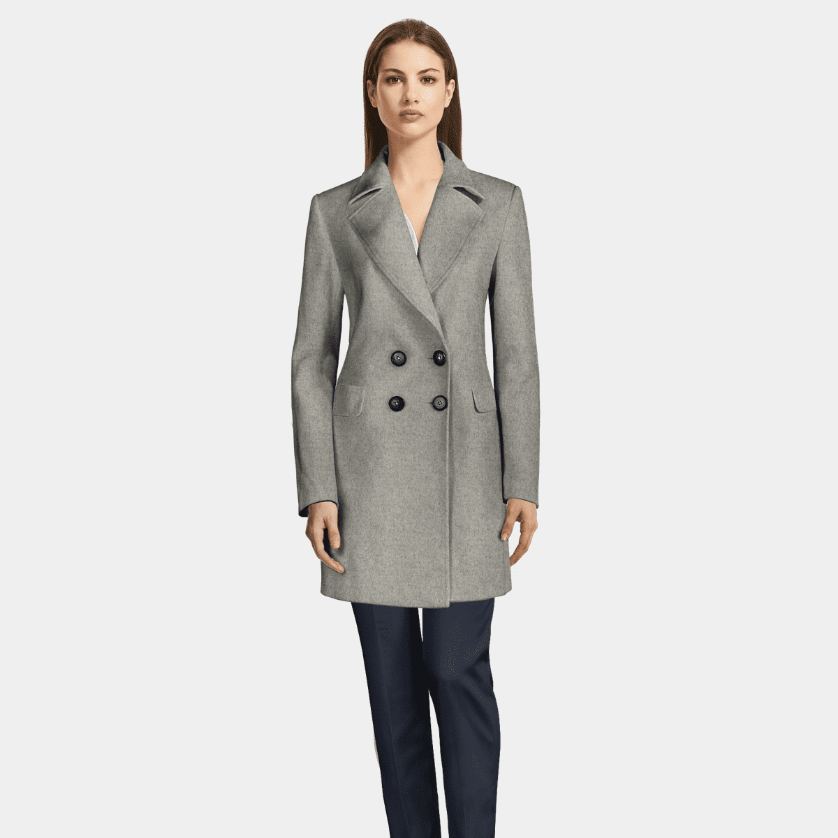 Light gray Double Breasted Coat with wide lapels