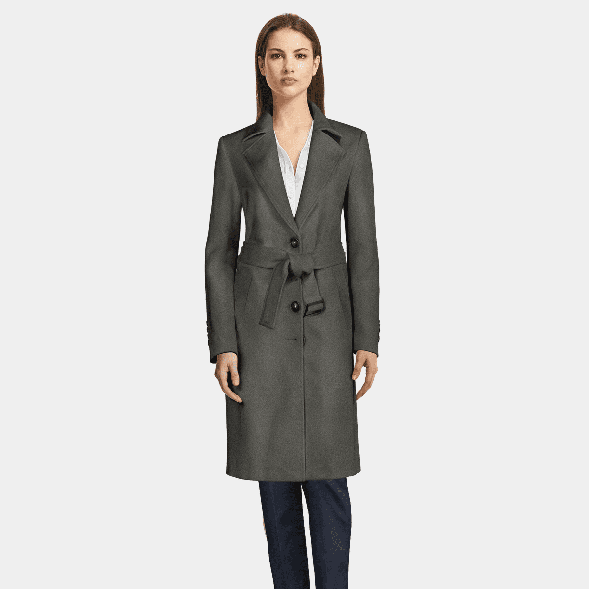 Apolline Grey Belted Wool Coat