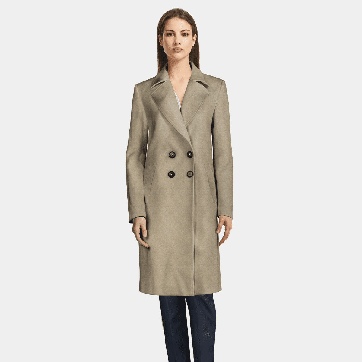 Long sand Double Breasted Coat with wide lapels | Sumissura