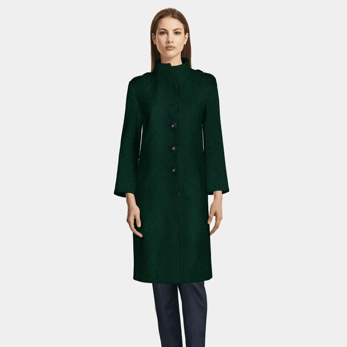 Long green Funnel neck Coat with wide sleeves Sumissura