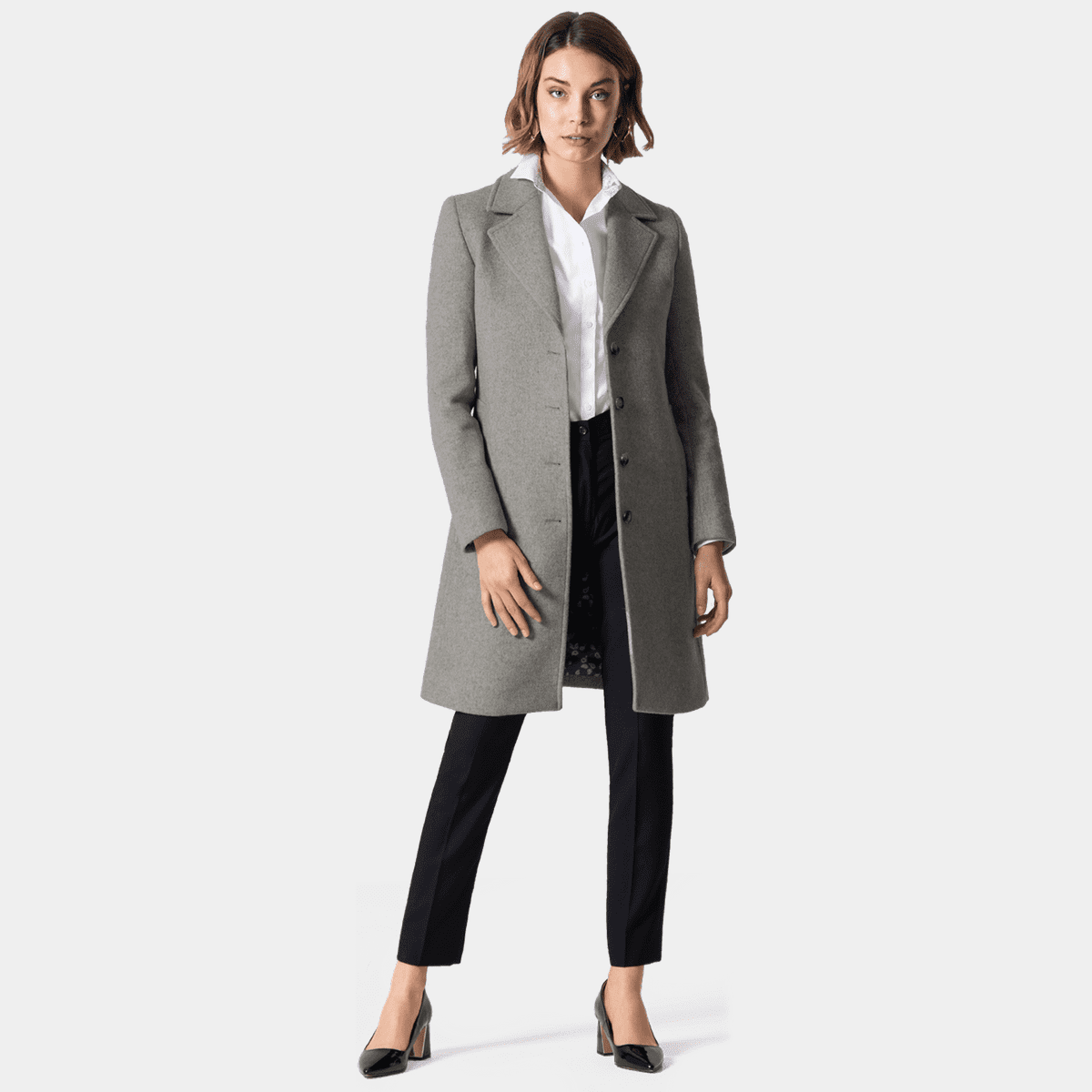 Light gray Chesterfield Coat with wide lapels