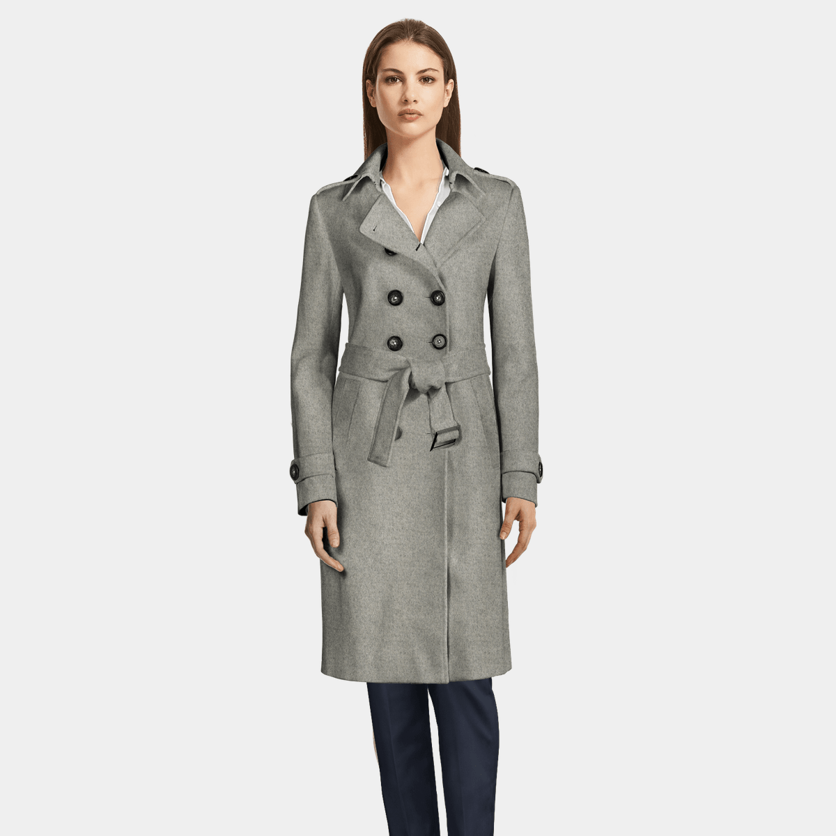 Long light gray Wool Trench Coat 334 Sumissura
