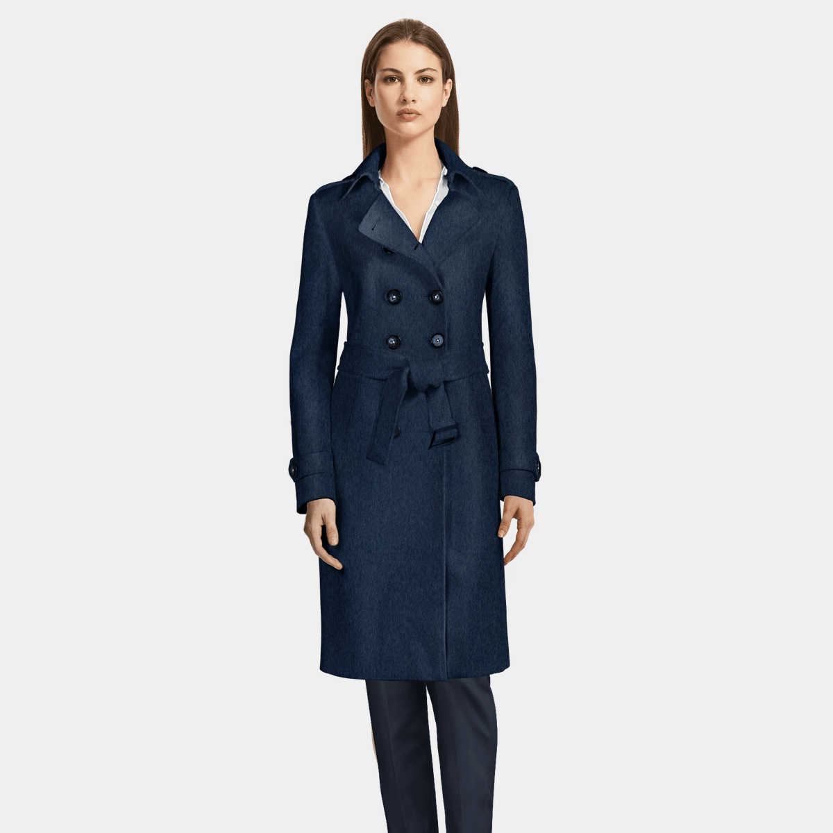 Long blue Wool Trench Coat | Sumissura