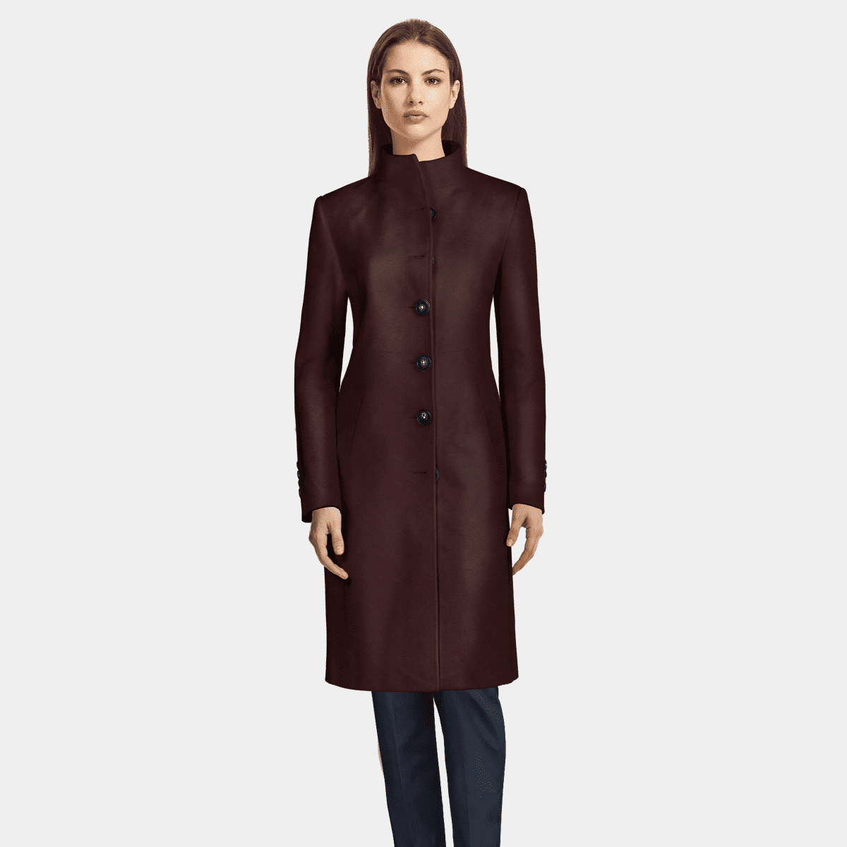 burgundy funnel neck coat