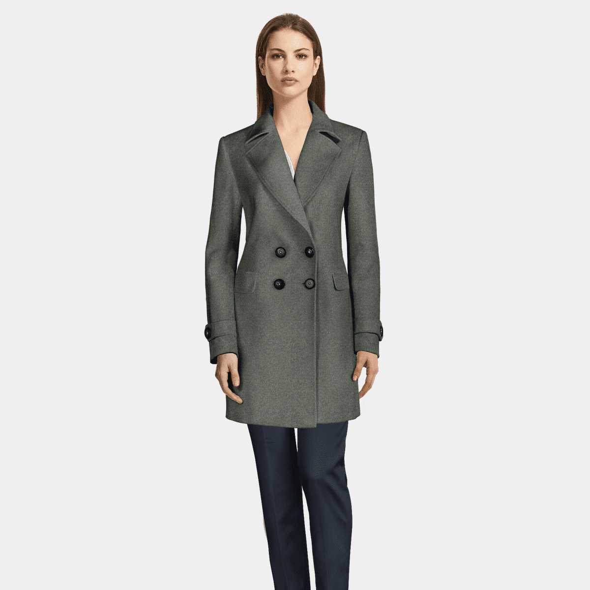 Black Pure Wool Double Breasted Coat with wide lapels | Sumissura