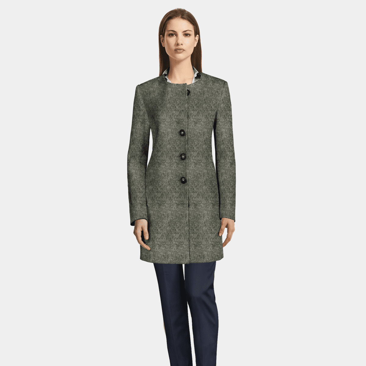 Light gray Collarless Coat | Sumissura