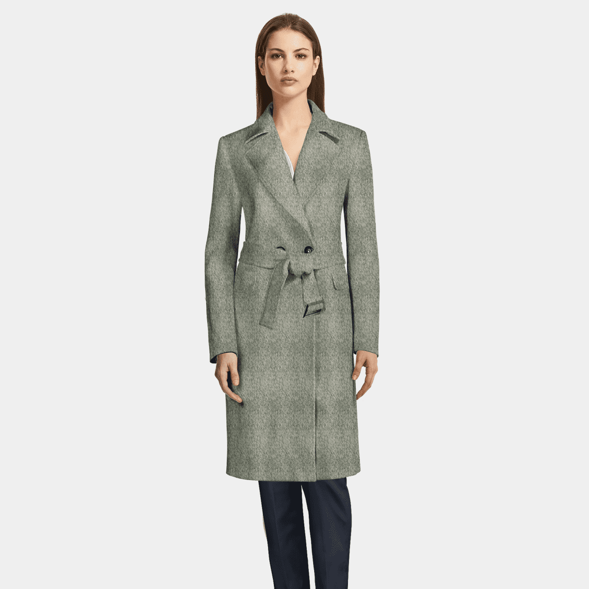 Dark Grey Twill Woolen Oversized Long Sleeve Trench Coat main image 1
