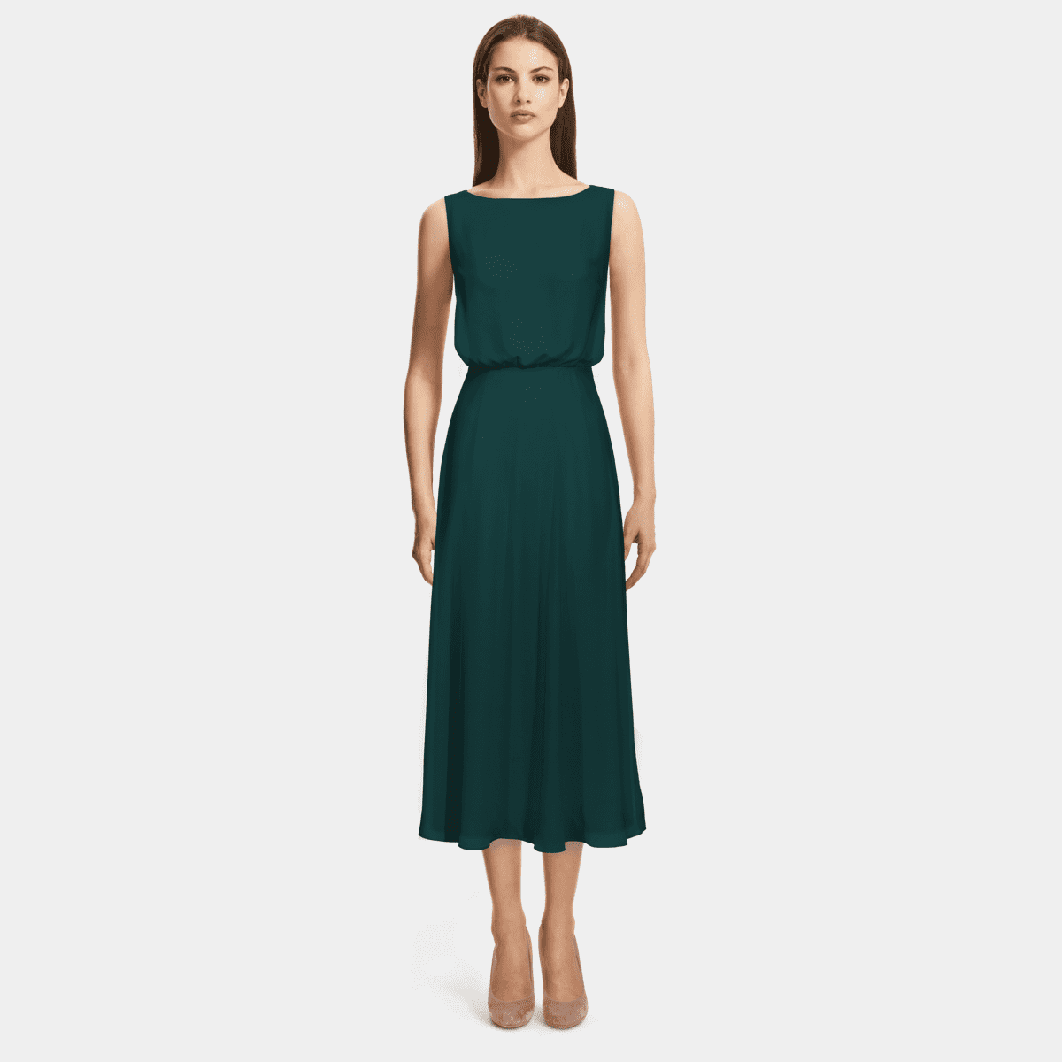 9097 Emerald Green Boat Neck Tulle Dress