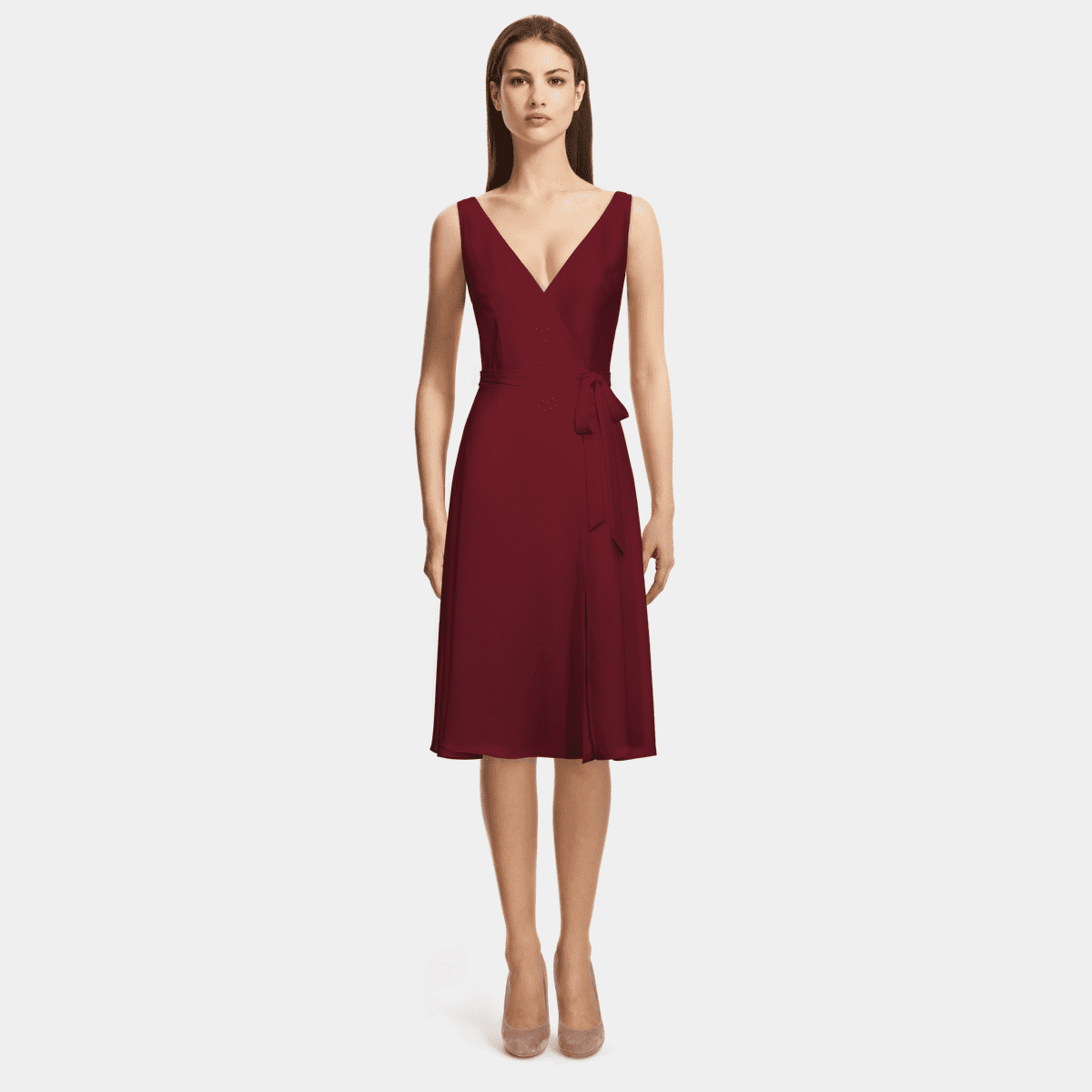 womens burgundy wrap dress Burgundy romantic wrap dress