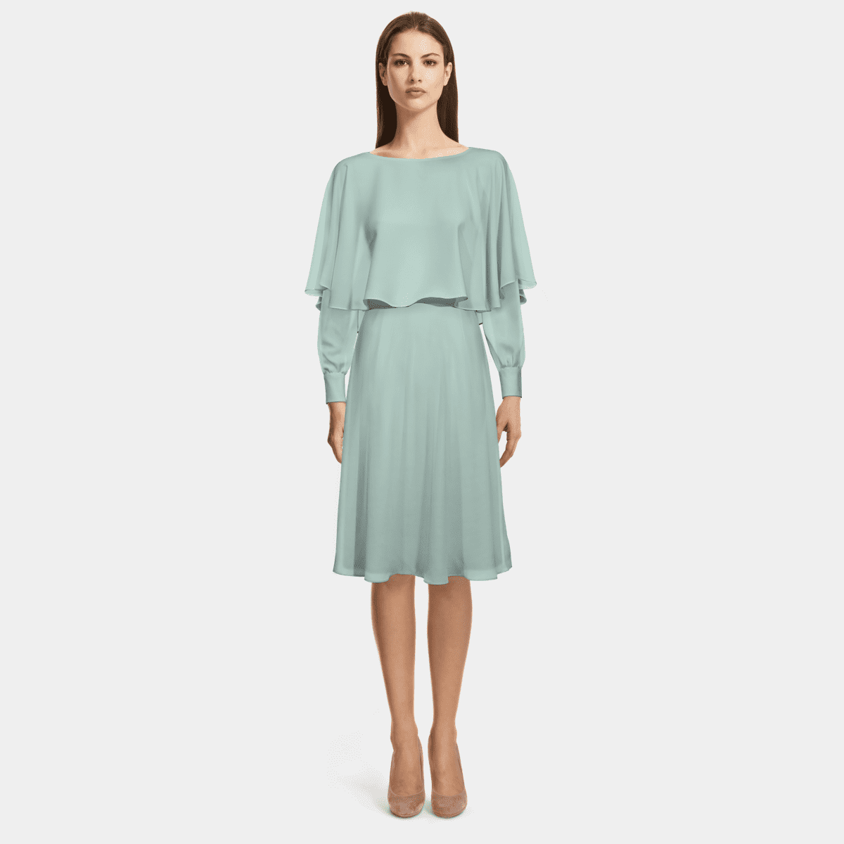 Serene Puff Sleeve Dress Dusty Green Patterned