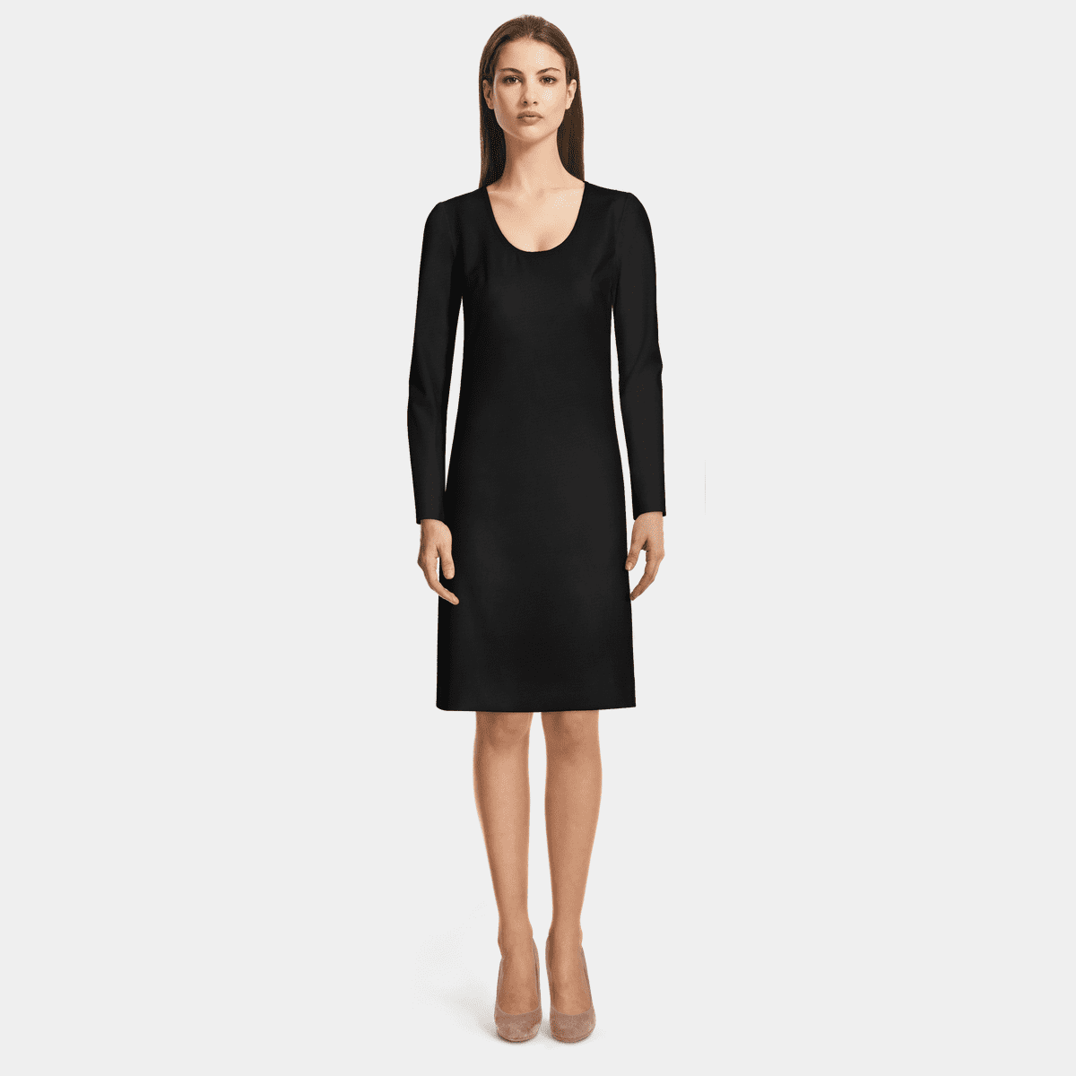 black long sleeve shift dress Squasht Long Sleeve Shift Dress V-neck/ Scoop Neck Black Rib - Size XS, Small main image 1