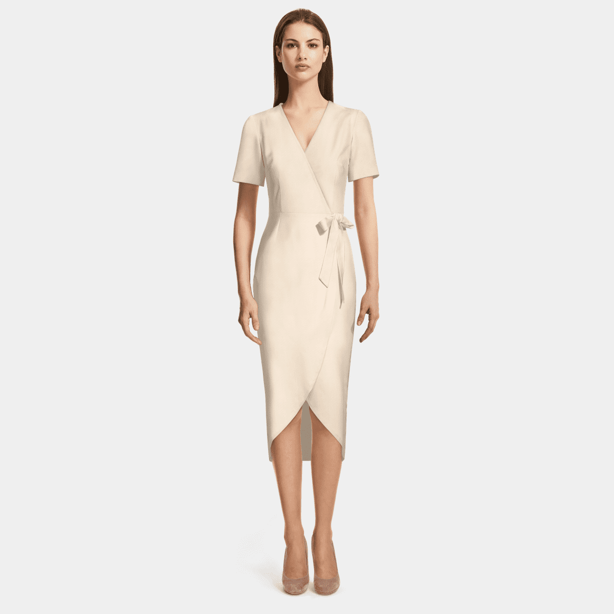 Viril Crew Neck Midi Dress Beige