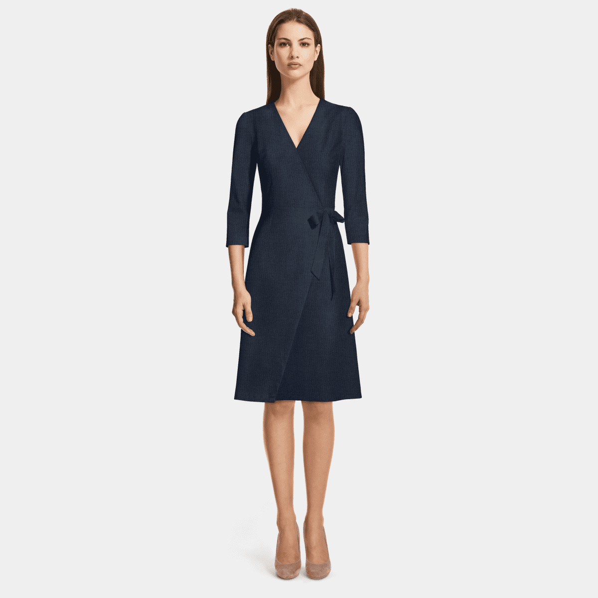 Navy Blue 3/4 sleeve v-neck Wrap Dress Navy Blue 3/4 sleeve v-neck Wrap Dress