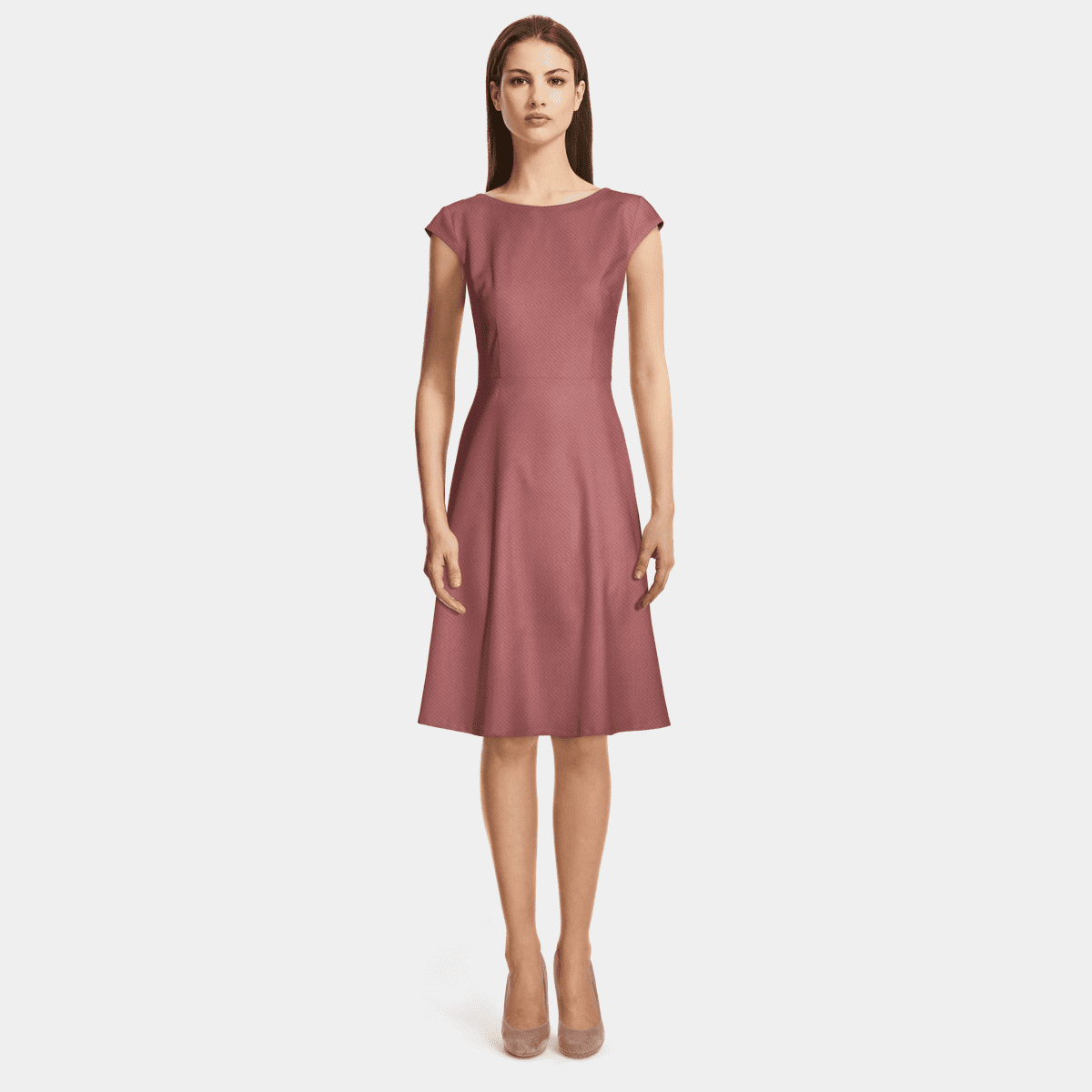 Flutter Sleeves Boat-Neck Tea-Length Special Occasion Dress Blushing Pink main image 1