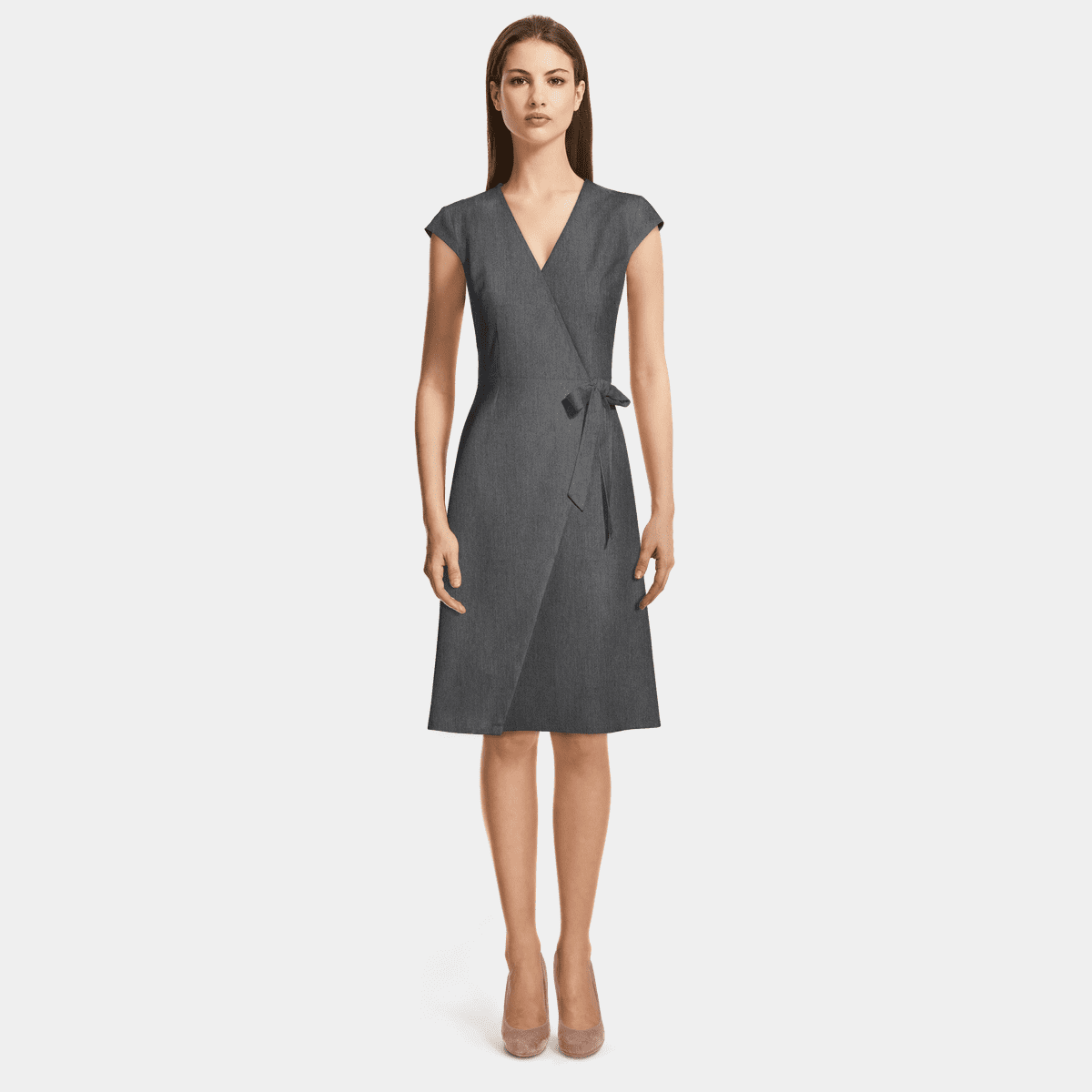 slim fit dress slacks Gray Wrap Satin Dress With Flutter Sleeves main image 1