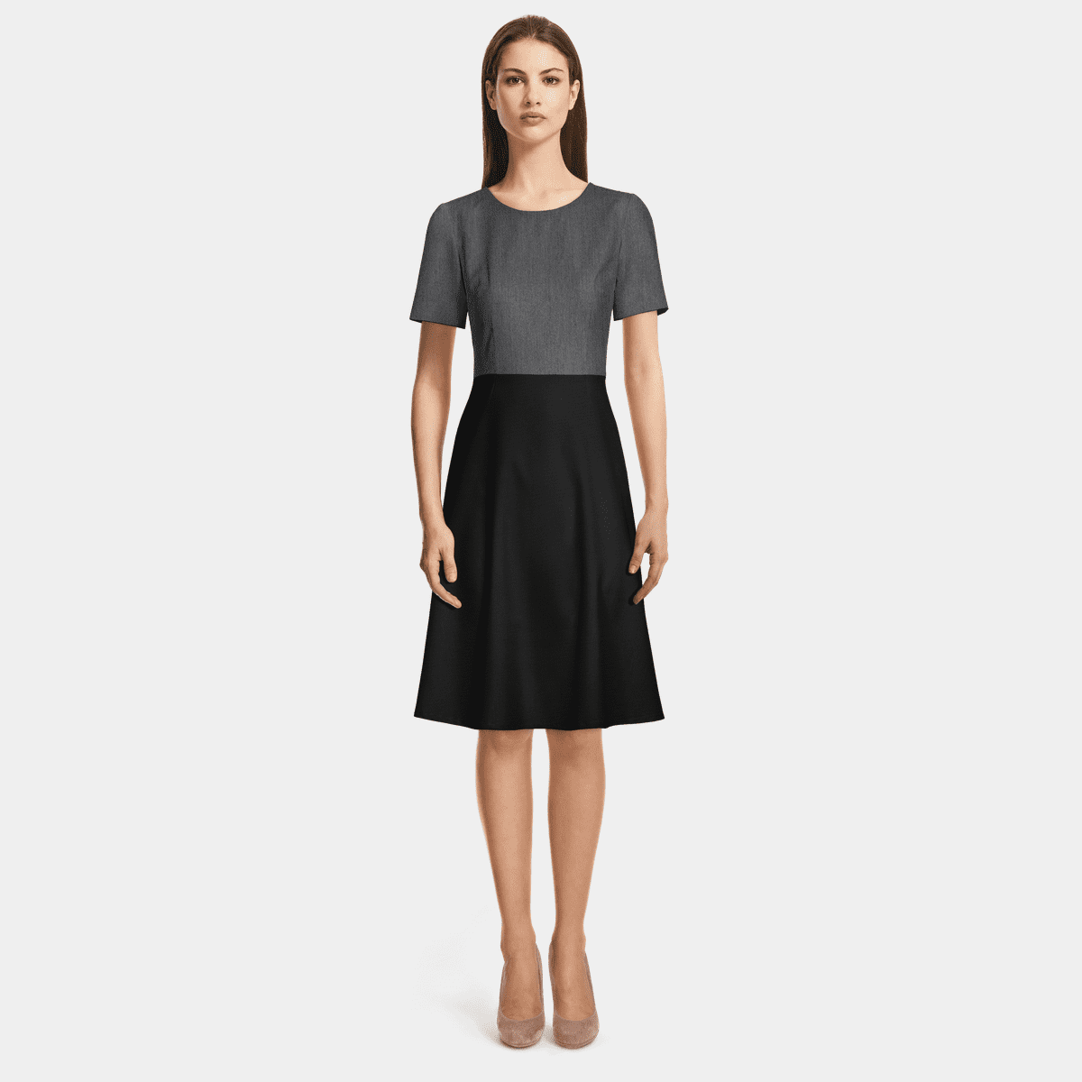 Grey Round Neck Winter Dress