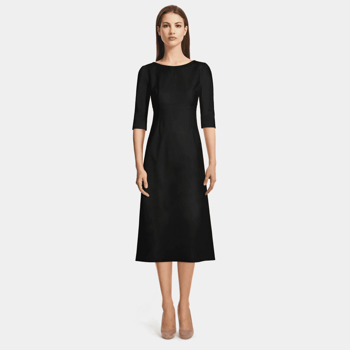Long Sleeve Dress with Boat Neck in Black