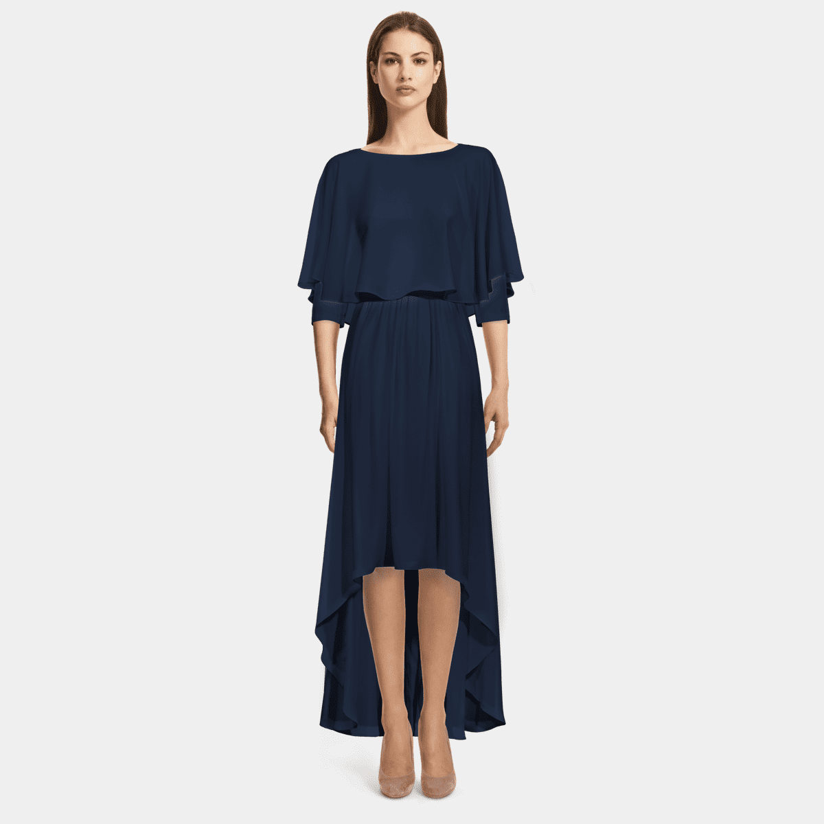 Clara 3 4 High Low Dress Dark Navy Patterned