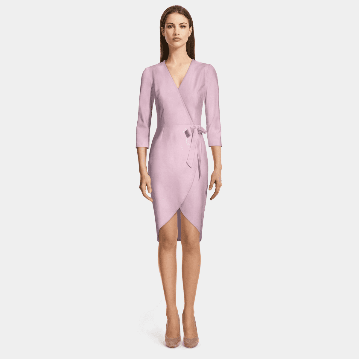 Women's Purple V Neck Three-Quarter Sleeves Warp Dress
