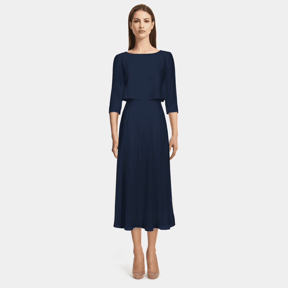Women Blue Printed Flared Dress With Three Quarter Sleeves main image 1