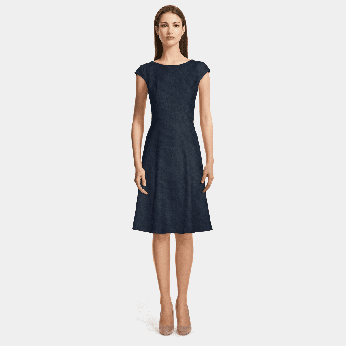 Flutter Sleeves Boat-Neck Tea-Length Special Occasion Dress Dark Navy main image 1