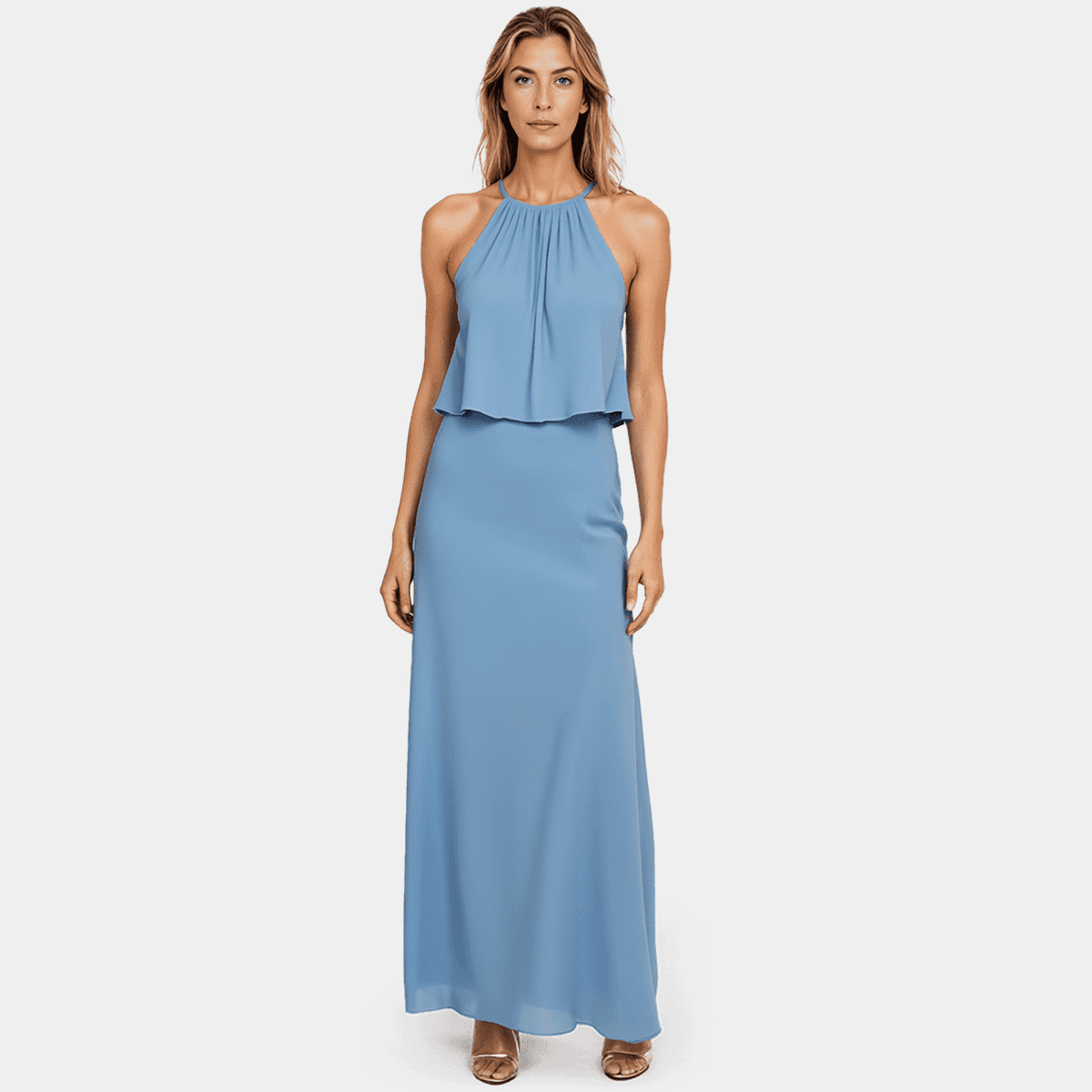 Dusty Blue halter Flared-Top Maxi Dress Dusty Blue halter Flared-Top Maxi Dress