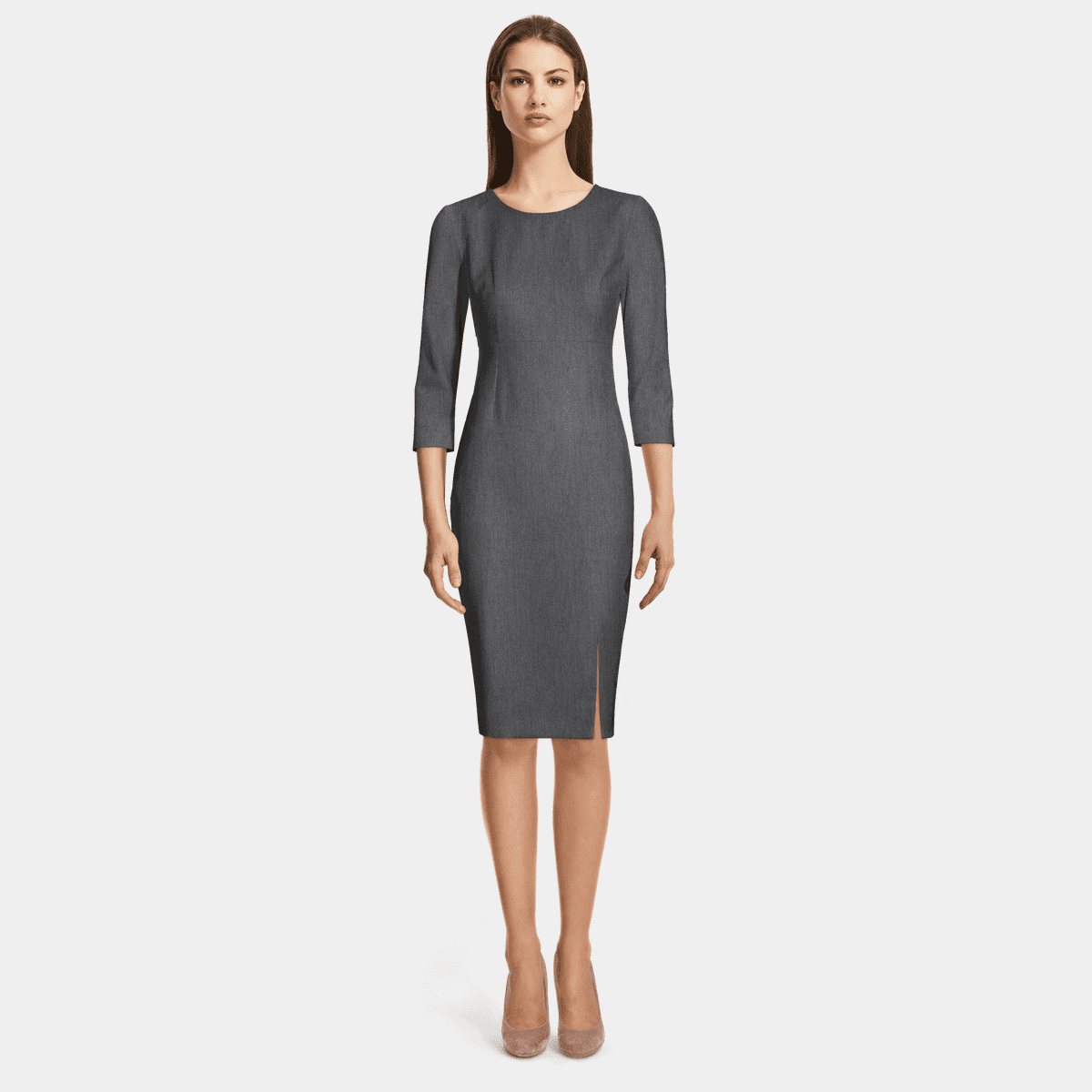 grey sheath dress with sleeves Zurich Gray Sheath Dress with 3/4 Sleeves