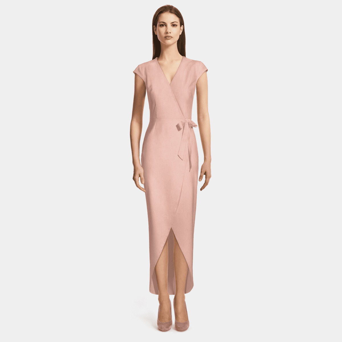 IMISSYOU V-neck lace trim long dress with scarf in Pink main image 0