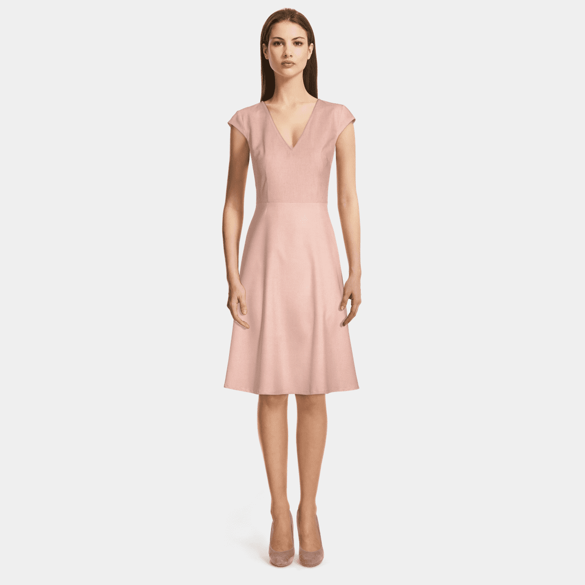 v-neck gather dress - Pink Cotton Cloud & Pale Speckles