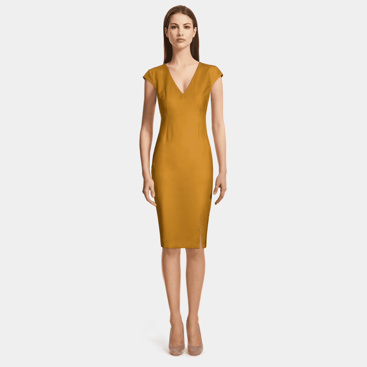 Vivo Puff Sleeve Sheath Dress - Mustard