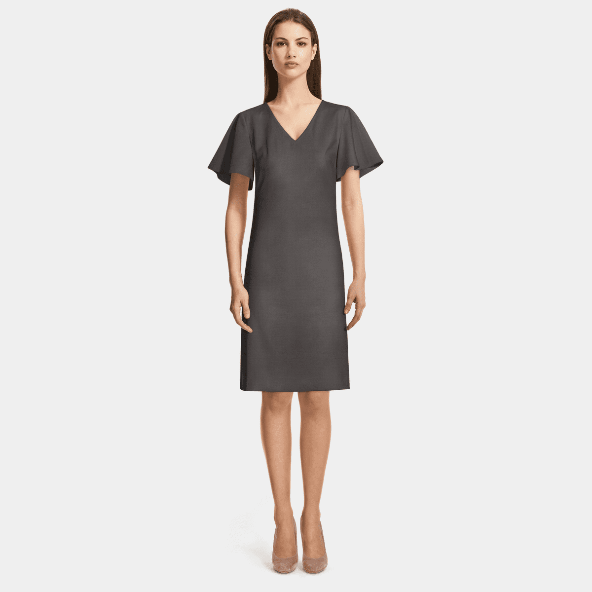 grey bell sleeve dress Mid Gray v-neck Shift type Dresses & Jumpsuits