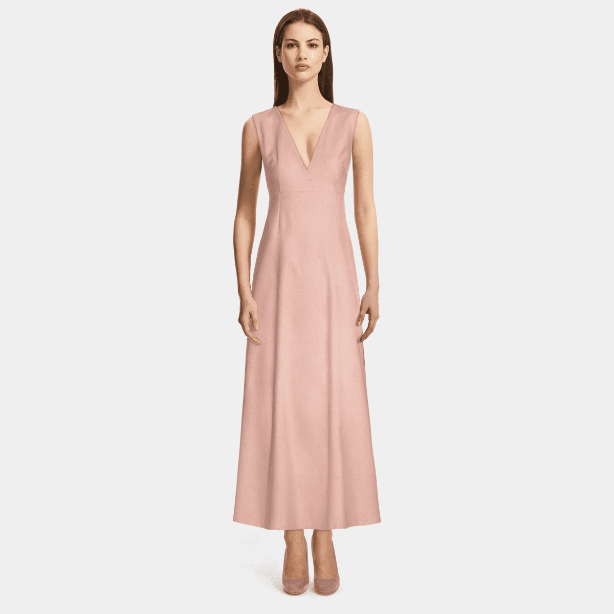IMISSYOU V-neck lace trim button long dress with scarf in Pink