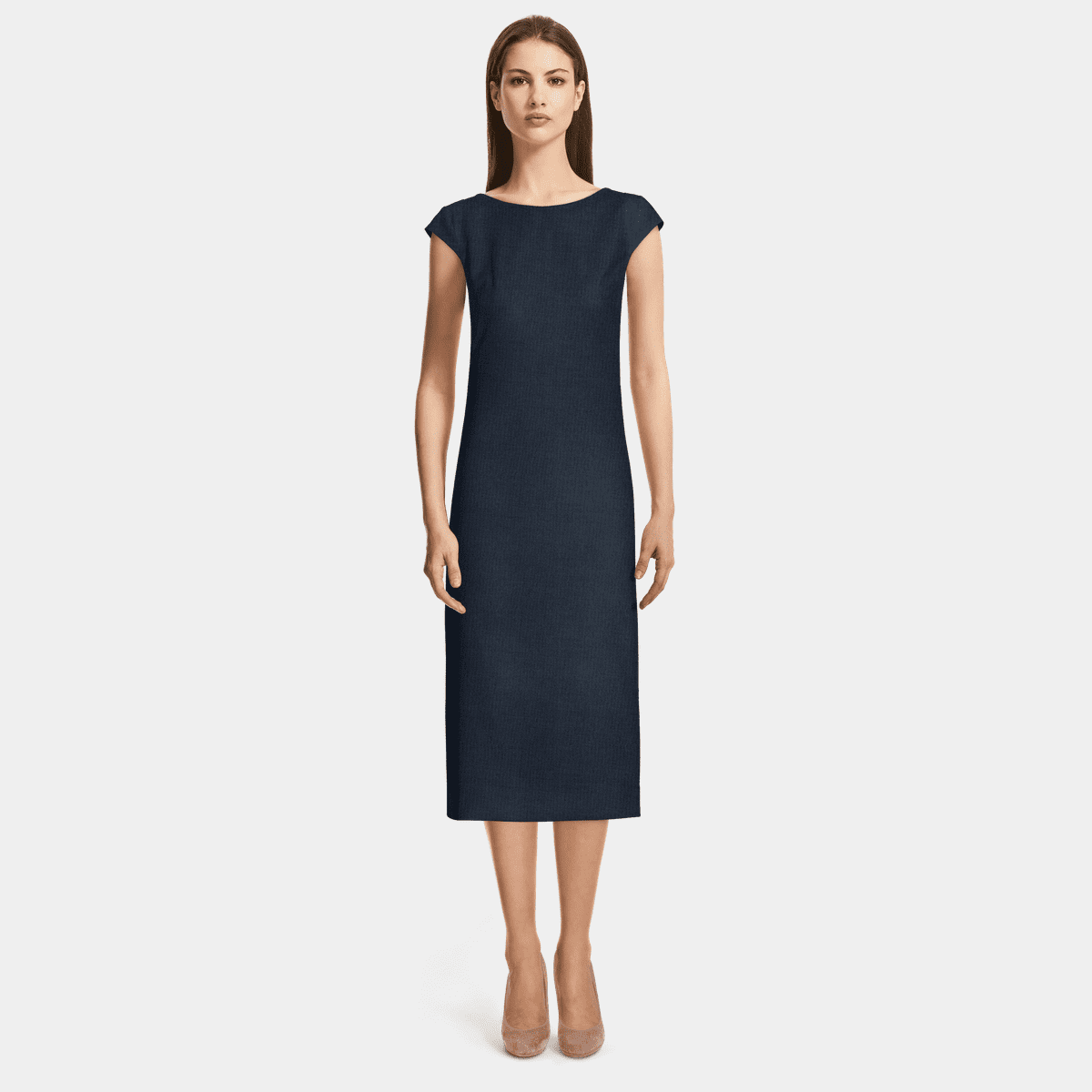 knee length dresses for ladies Timeless Full Sleeve Shift Dress in Navy  COL1972