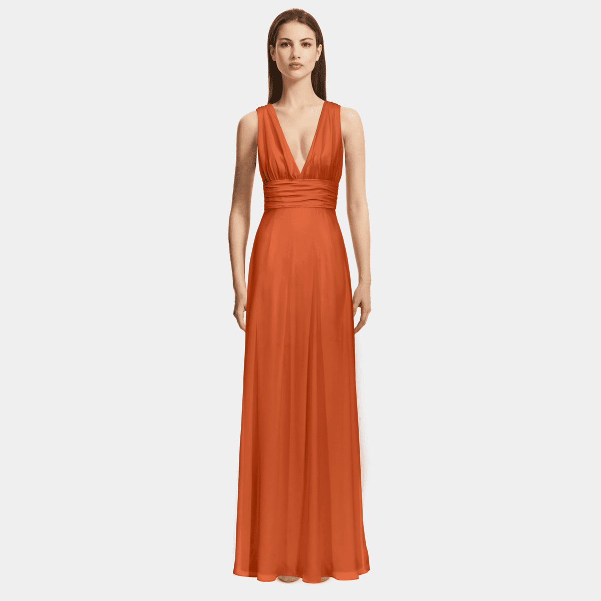 Full Deep V-neck Empire Waist Chiffon Dress Moss