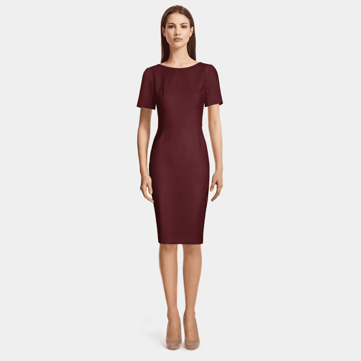 Burgundy Boat Neck Sheath Dress