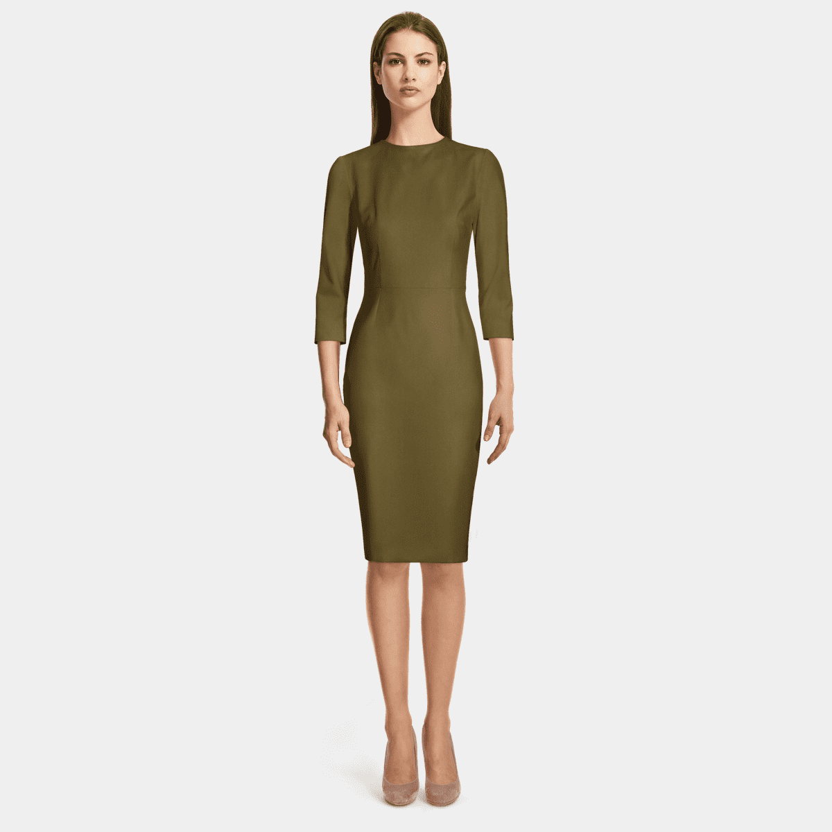 Green 3/4 sleeve crew neck Sheath Dress