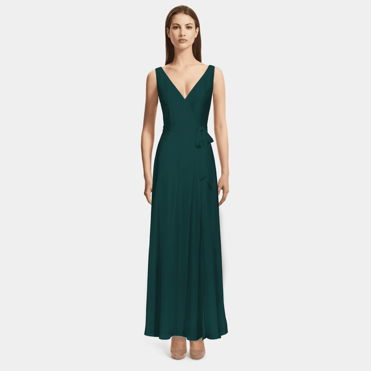 emerald green wrap front crepe maxi dress Long Prom Dress Evening Gown by LaDivine CD7469