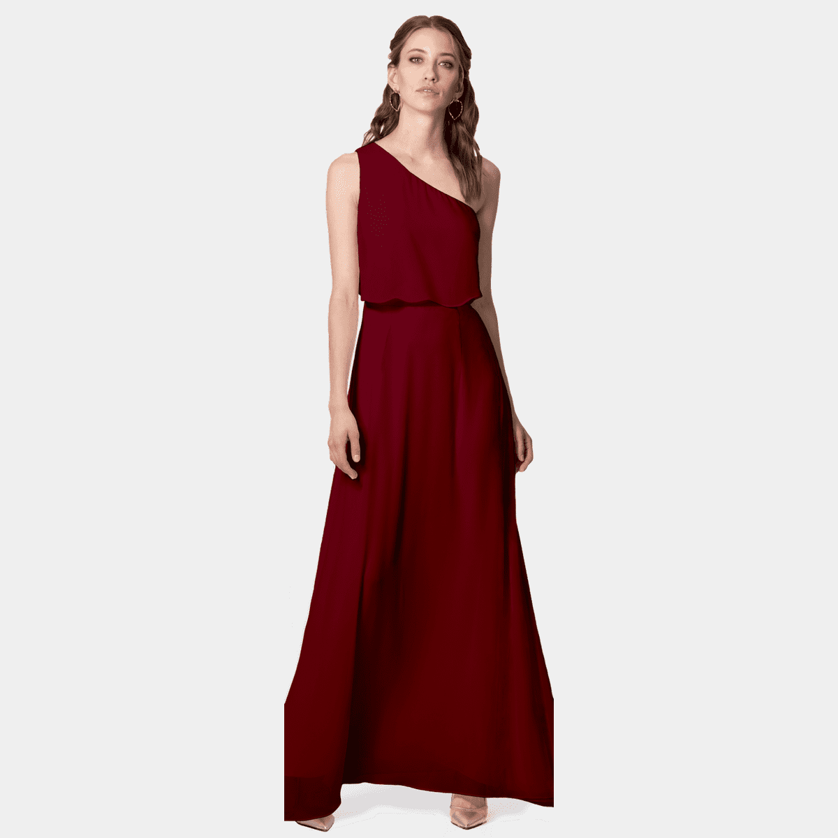 Burgundy asymmetric Flared-Top Maxi Dress | Sumissura