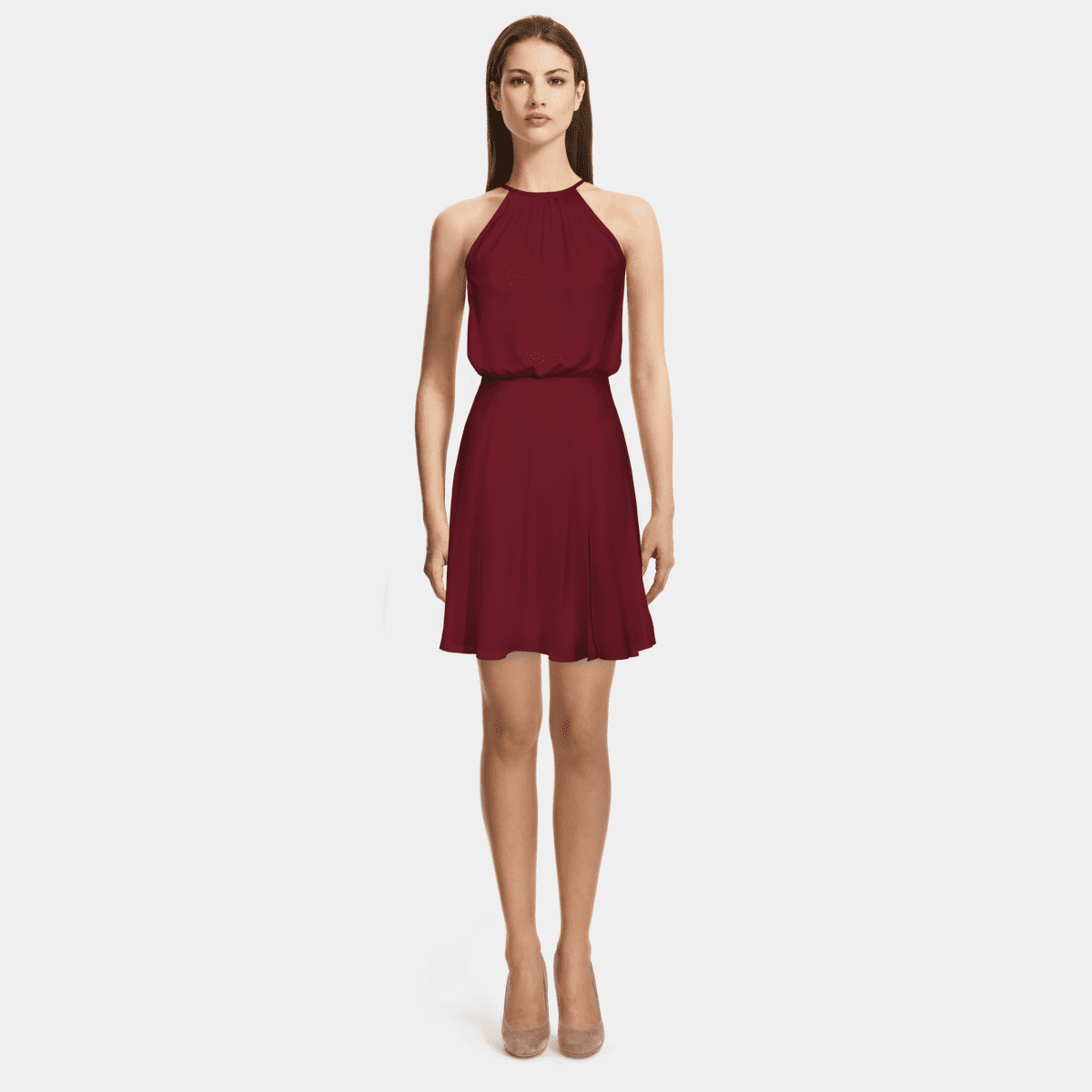Burgundy halter Blouson Short Dress Burgundy halter Blouson Short Dress