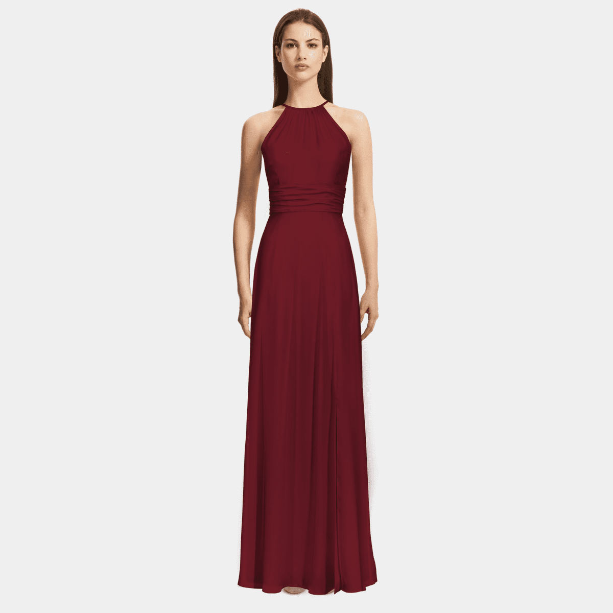 Burgundy halter Empire waist Maxi Dress Sumissura