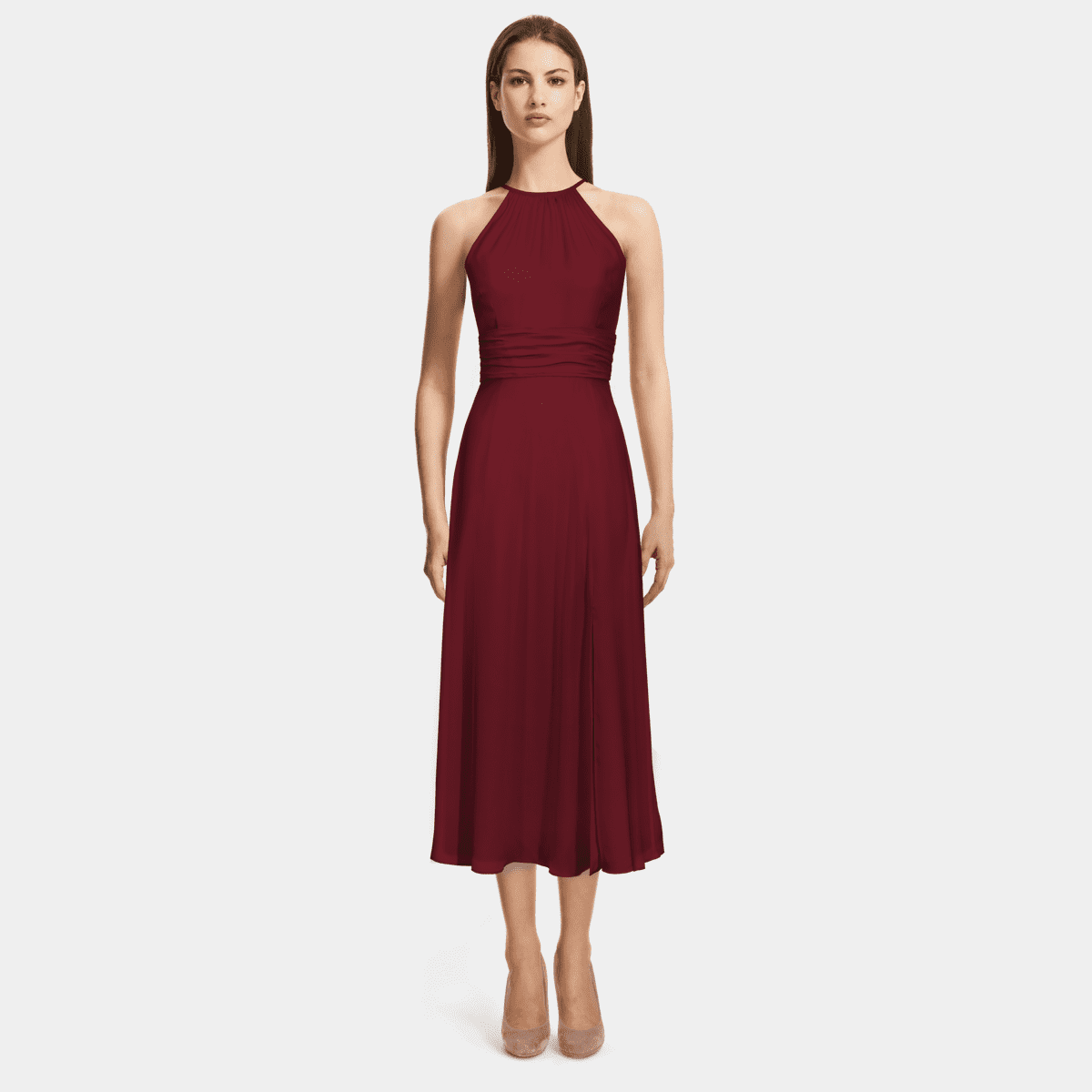 Burgundy halter Empire Midi Dress Burgundy halter Empire Midi Dress