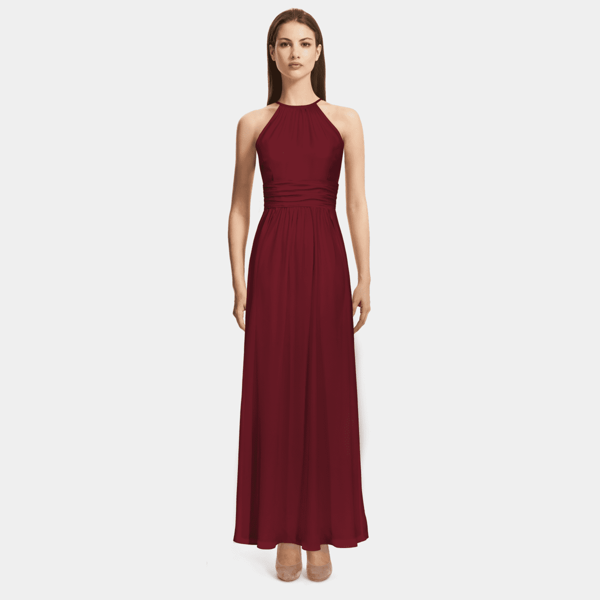 Amazing Burgundy Halter Evening Dress with Slit - Long main image 0
