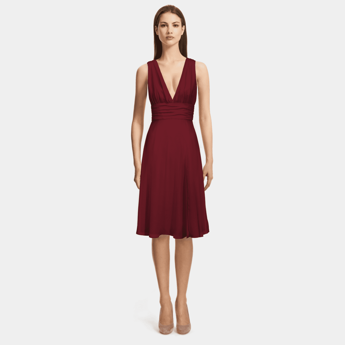 Depths | Burgundy V-Neck Midi Dress
