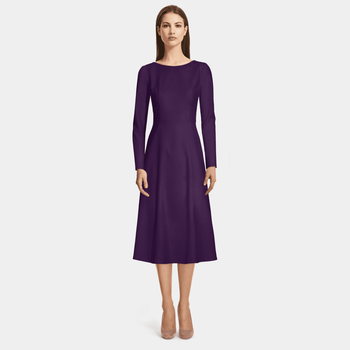 9095 Dark Purple Boat Neck Tulle Dress