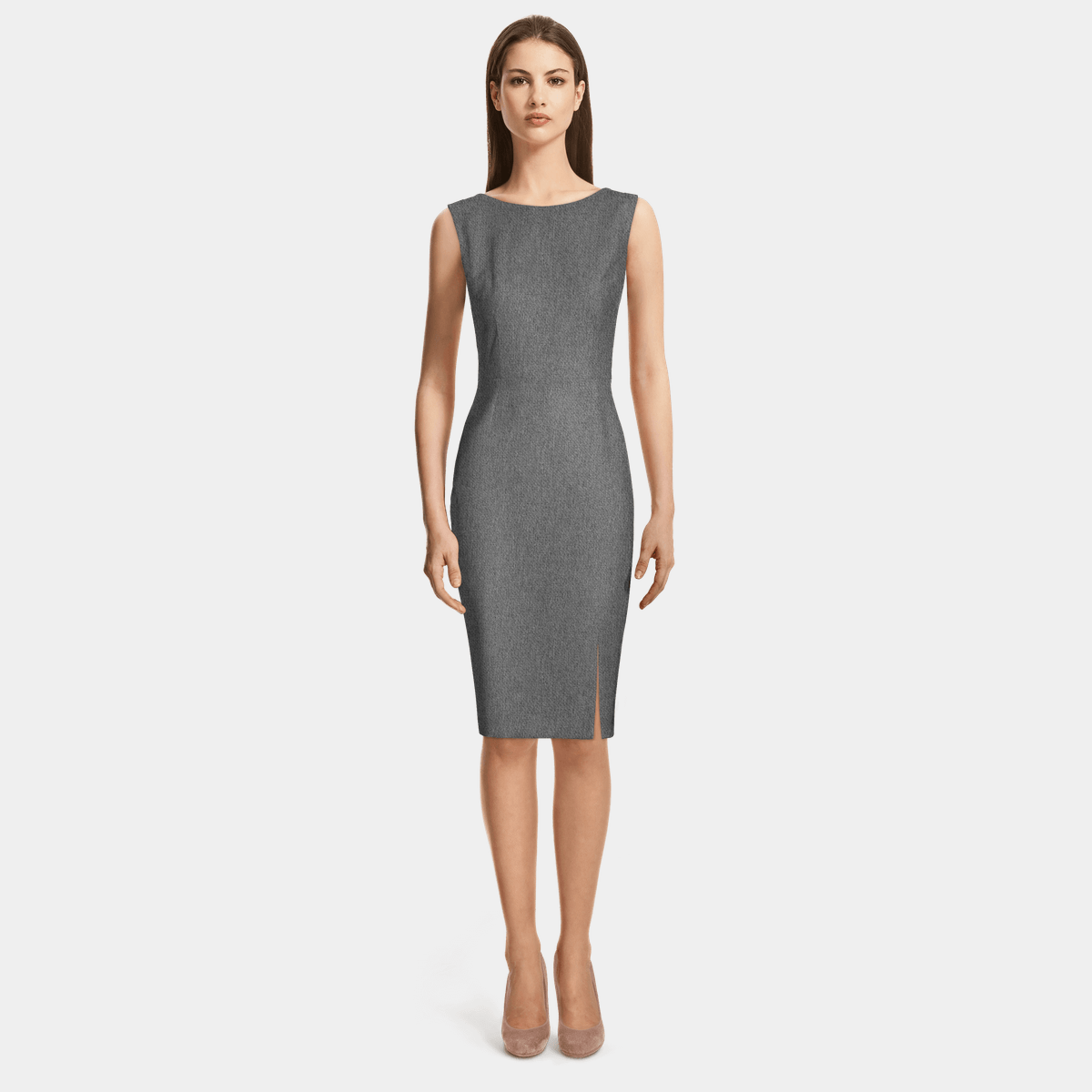 Grey sleeveless boat neck Sheath Dress 109 Sumissura